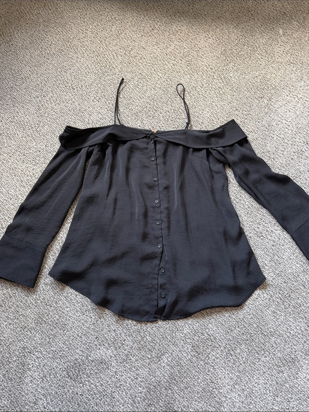 Free People Black Off-Shoulder Button-Front Blouse